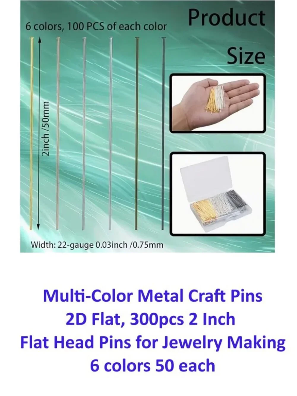 Multi-Color Metal Craft Pins 2D Flat, 300pcs 2 Inch  6 colors  Approx. 50 each
